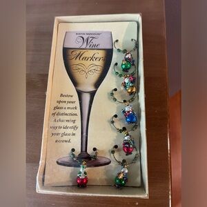 Vintage Boston Warehouse 6 Wine Glass Charm Markers Snowmen
